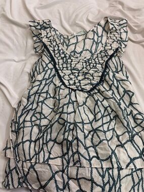 Lilly Pulitzer White Shell Top with Navy Rope Print and Ruffle Trim